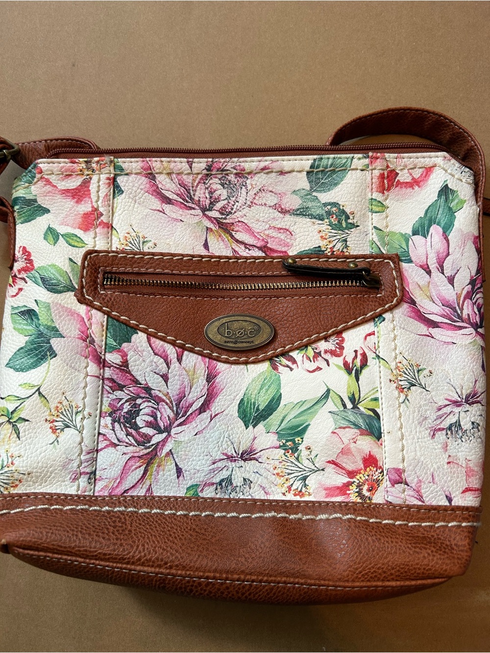 b.o.c. Floral Crossbody Bag in Pink, Green and Brown